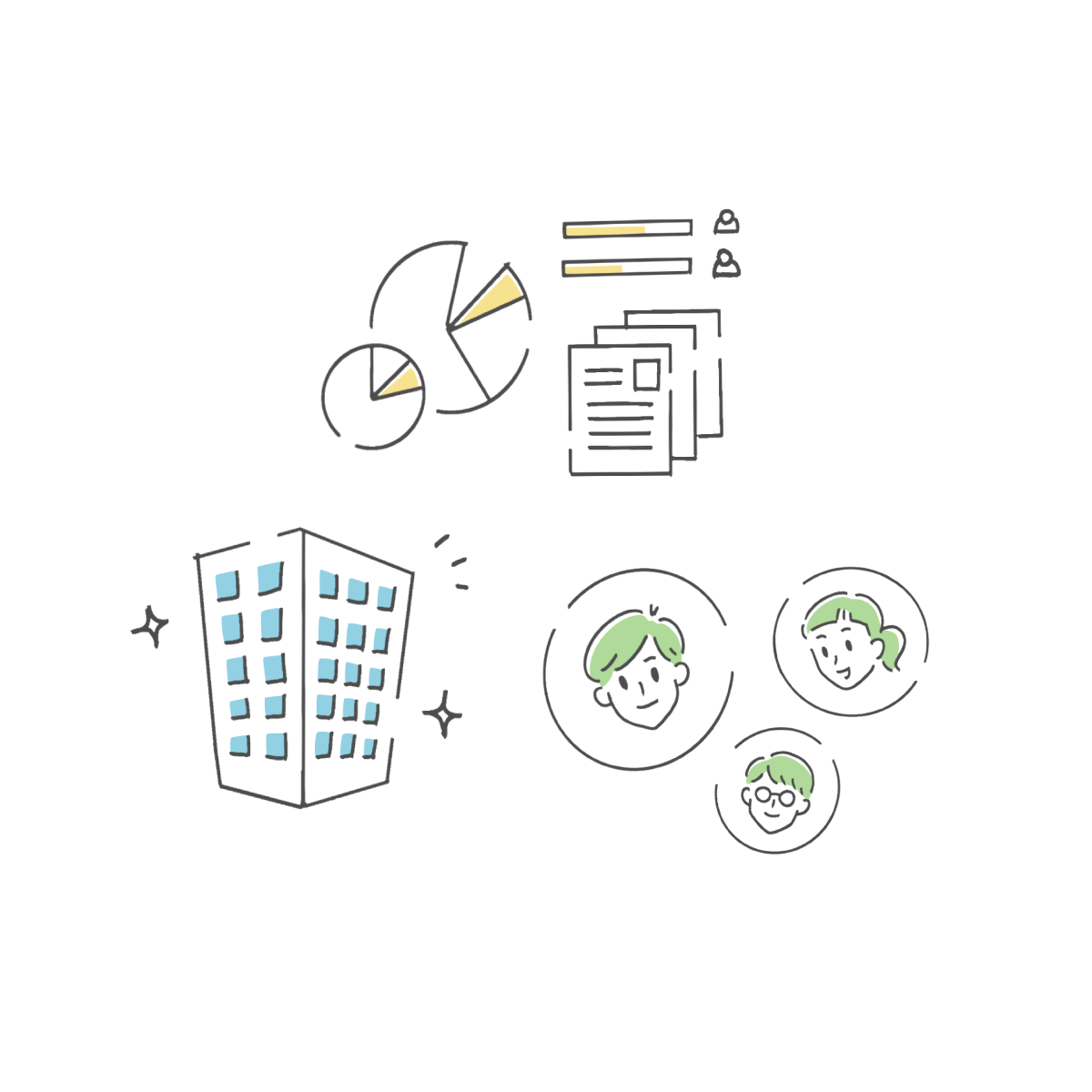 会社やグラフのイラスト